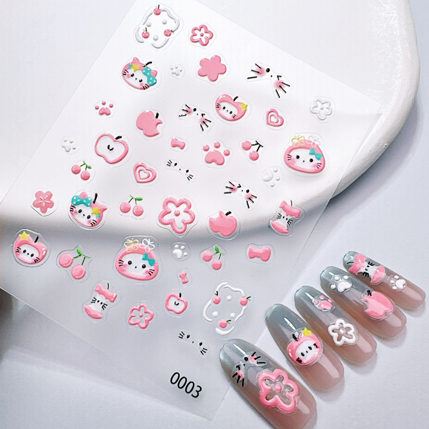 1 個グリーン & レッドアップルキティネイルステッカー - - Nail Art Red Cherry のレビューと価格