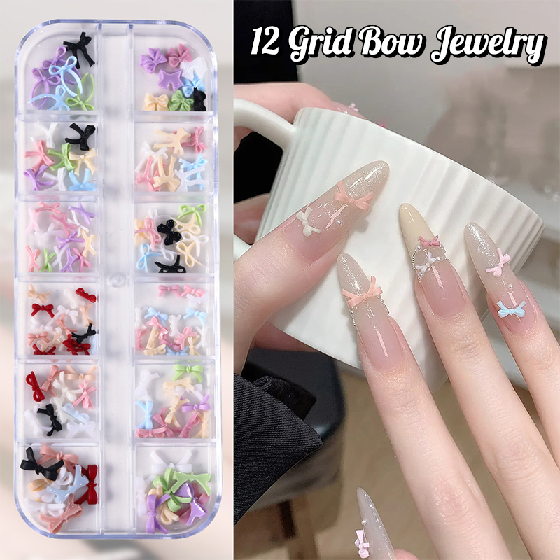 12グリッドマルチカラーボウノットネイルアートチャームミニ可 - Nail Art Emerald のレビューと価格