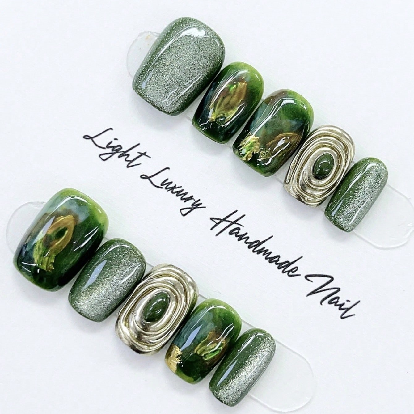 10個入り純手作業でプレスされたショートスクエアネイルアート - Nail Art Emerald のレビューと価格