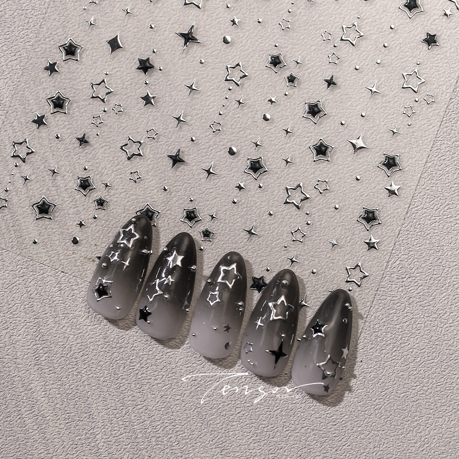 1枚 5D Y2K ゴシックメタル ブラックシルバー スター - Nail Art Gothic のレビューと価格