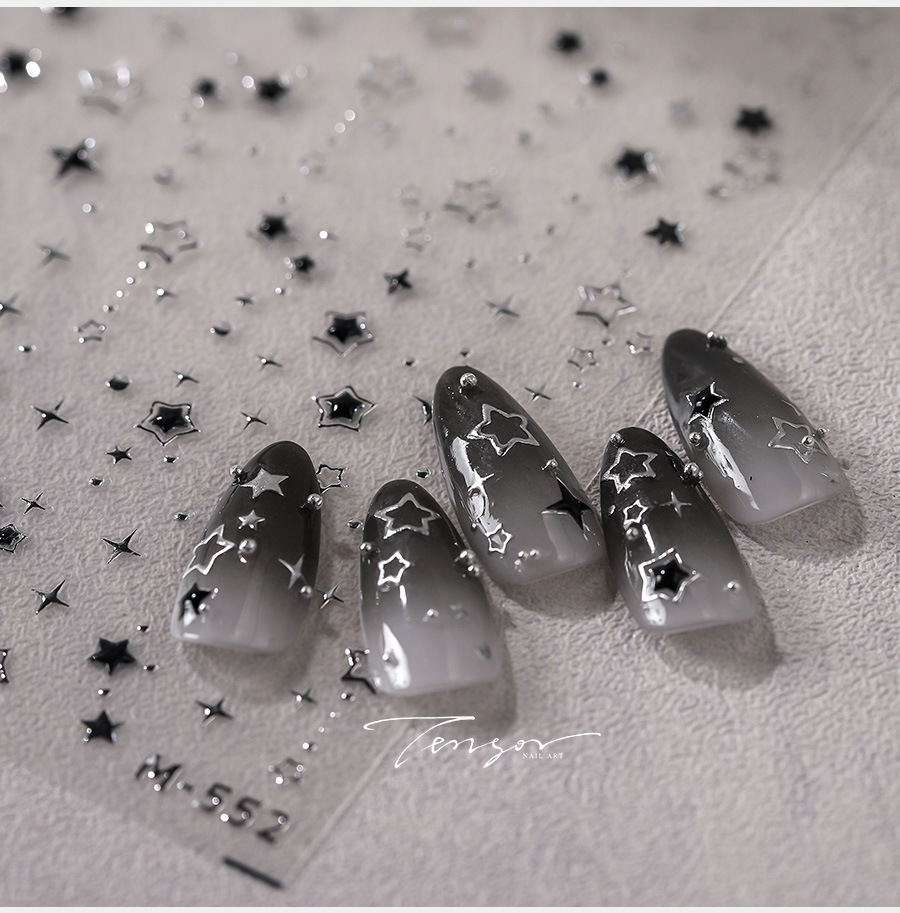 1枚 5D Y2K ゴシックメタル ブラックシルバー スター - Nail Art Gothic のレビューと価格